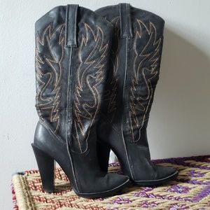 Black high heeled cowboy boots